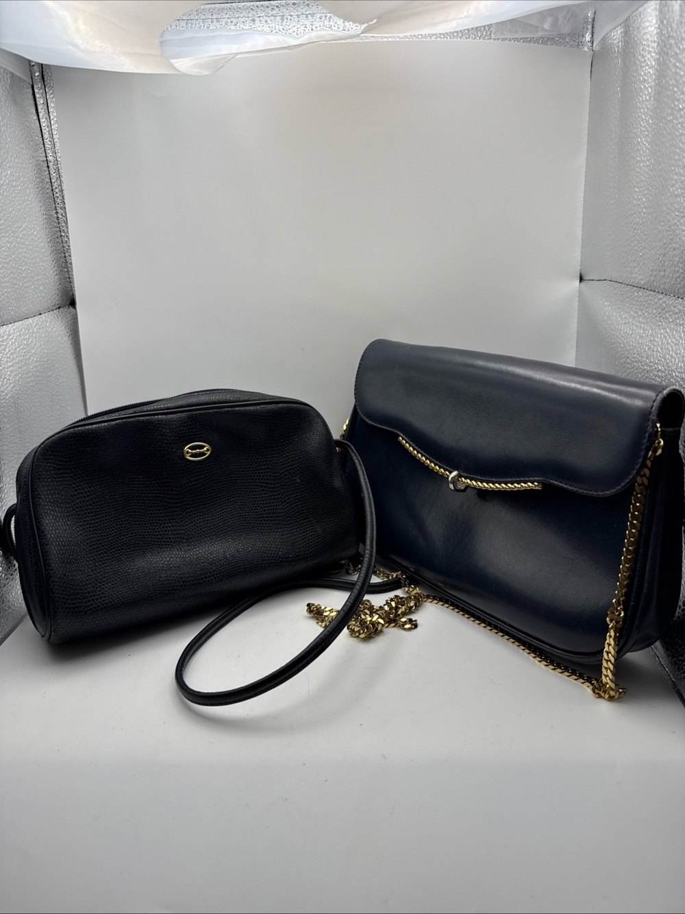 2 Purses Handbags Womens Vintage 70s-80s Navy Leather: 1 Artbag & 1 M. London